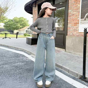 長ズボン キッズ おしゃれ ボトムス 女の子 韓国 春秋 デニム ストレート 大人っぽい ゆったり
