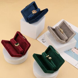 アクセサリー 収納 ボックス ベルベット ポータブル イヤリング ネックレス リング ペンダント シンプル スクエア 誕生日 プレゼント グレー 赤 緑