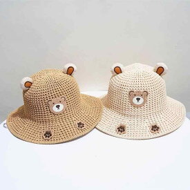ベビー 帽子 夏 女の子 男の子 キッズ ハット あご紐 耳 つば広 日焼け防止 ビーチ レジャー お出かけ かわいい カントリー くま ベージュ カーキ 黄色 ギフト 出産祝い 誕生日