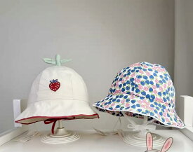 ベビー 帽子 男の子 女の子 春秋 バケットハット あご紐 つば広 日よけ レジャー お出かけ 保育園 かわいい カントリー イチゴ 赤 青 ギフト 出産祝い 誕生日
