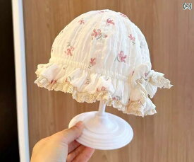 ベビー 帽子 女の子 新生児 韓国 春秋 ハット フリル リボン 薄手 日よけ お出かけ カントリー調 かわいい 花柄 ピンク ベージュ 紫 ギフト 出産祝い