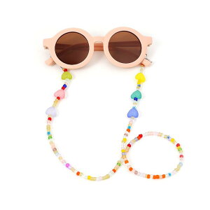 サングラス チェーン キッズ ハート ビーズ カラフル 可愛い イヤホンチェーン 首掛け 子供 アクセサリー