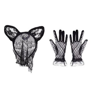 カチューシャ レディース おしゃれ 黒 猫耳 レース アイマスク フェイスカバー ネット ハロウィン ヘアアクセサリー