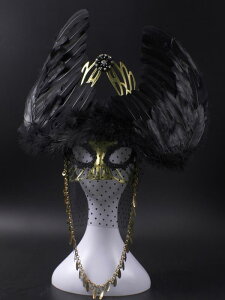 仮面 ブラック 大きい 羽根 メンズ レディース モンスターマスク 舞台 ショー パーティー ハロウィン コスプレ ゴシック 個性的 変装 イベント 目元隠し