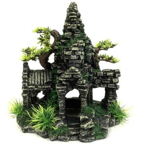 アクアリウム オブジェ 隠れ家 おしゃれ 水槽 装飾 石造り熱帯魚 鑑賞 爬虫類 レイアウト デコレーション 置物 樹脂 工芸 レトロ 木 グレー 緑