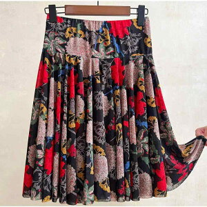 ダンス 衣装 スカート レディース おしゃれ 夏 花柄 フレア ミディアム丈 舞台 健康体操 シニア ??
