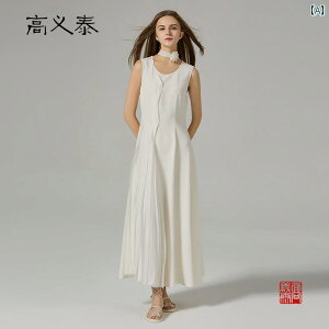 ワンピース レディース おしゃれ 大人 きれいめ 白 ノースリーブ アシンメトリー切り替え クルーネック 厚手 しわになりにくい フォーマル パーティー