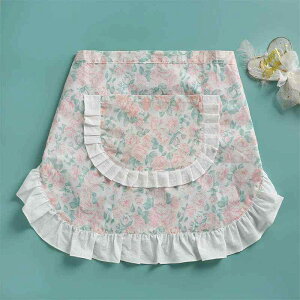 エプロン レディース おしゃれ プレゼント 薄手 フリル 花柄 カントリー 調 かわいい ハーフ 小さめ キッチン カフェ風 ベーカリー 舞台 演出 ガーリー