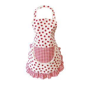 エプロン レディース おしゃれ プレゼント いちご柄 かわいい プリンセス 綿 通気性 半防水 首かけ キッチン 家庭用 お料理 韓国 田園スタイル
