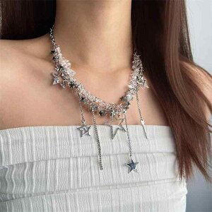 チョーカー レディース おしゃれ 大ぶり Y2K 韓国 繁星 透明 きらきら 流星 流れ星 タッセル 小顔 首元アクセサリー 個性派