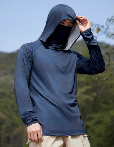 フィッシングウェア メンズ かっこいい ジップアップ ひんやり 涼しい 日焼け防止 夏 アウトドア 釣り 大きいサイズ ゆったり フード マスク ポケット 弾性 無地 シンプル グレー 青 白