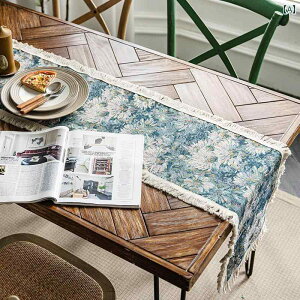テーブルランナー おしゃれ インテリア ヴィンテージ風 油絵風 花柄 綿麻 編み込み タッセル 飾り 装飾 洋風 食卓 撮影 背景布