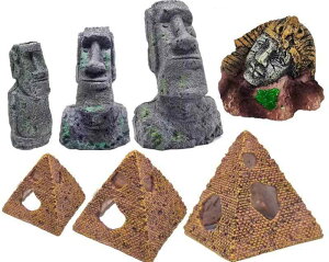 アクアリウム 隠れ家 水槽 装飾 おしゃれ 造園 イースター島 モアイ 石像 ピラミッド 穴 樹脂 ローマ 柱 ディスプレイ レイアウト 大きめ 風景