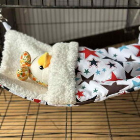 フェレット ハンモック ペット かわいい 吊り下げ ケージ 秋冬 リス 小さめ 厚手 暖かい 寝袋 フック ベッド ふわふわ 柔らかい 星柄