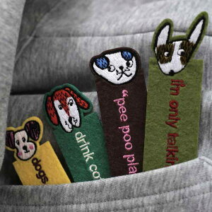 しおり かわいい ブックマーク 刺繍 母の日 誕生日 ギフト 本 手描き風 イラスト 子犬 カラフル ウール フェルト 英字 メッセージ セット 緑 黄色 茶