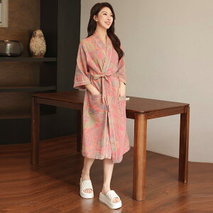 バスローブ レディース 快適 おしゃれ ルームウェア 綿 ガーゼ ローブ 夏 薄手 吸水 速乾 柔らかい 軽量 花柄 和風 部屋着 ゆったり かわいい