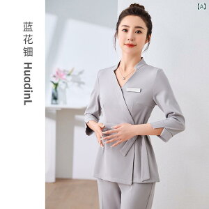 エステ ユニフォーム 制服 おしゃれ セットアップ レディース サロン 美容 施術着 春 技師用 きれいめ オフィス 仕事用 上下セット シンプル