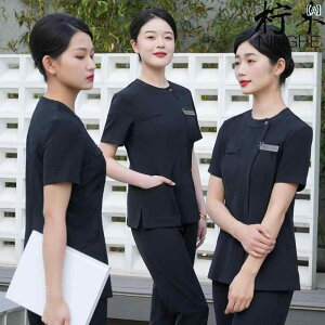 エステ ユニフォーム 制服 おしゃれ セットアップ レディース 春夏 美容 サロン ホテル 黒 シンプル 上品 きれいめ