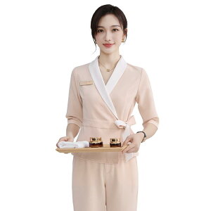 エステ ユニフォーム 制服 おしゃれ セットアップ レディース 春夏 スパ サロン 美容 施術着 上下セット Vネック 七分袖 オフィス 大人 きれいめ