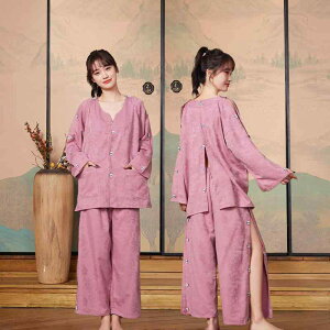 施術着 男女兼用 メンズ レディース 高級感 純綿 コットン ジャガード織り 前後ボタン式 背中オープン マッサージ エステ 鍼灸 カッピング 刮? フットケア リラックスウェア