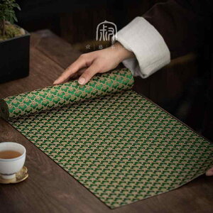 ティーマット おしゃれ 茶席 テーブル 敷物 急須 ポット 湯呑 チャイナ風 和モダン レトロ 防水 撥水 ジャガード 柄 ダイニング リビング インテリア 装飾 来客用 おもてなし ベージュ ピンク