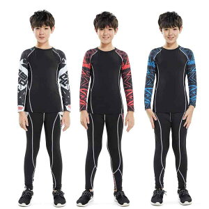 スポーツウェア キッズ 男の子 コンプレッションウェア 長袖 吸湿速乾 トレーニング ランニング フィットネス バスケットボール サッカー 練習着 セットアップ 上下組 インナー ベースレイ