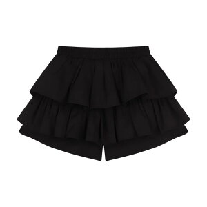 スカッツ 女の子 子供 ジュニア 春夏 ティアード フリル フレア ミニ丈 ショート丈 綿 麻 通気性 無地 カジュアル ギャザー ブラック ホワイト