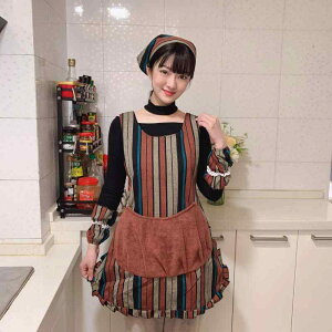 エプロン レディース 女性用 綿麻 コットンリネン ナチュラル 防水 手拭き付き 大容量ポケット 肩紐 キッチン 家庭用 料理 飲食店 カフェ ガーデニング 家事 普段使い レンガ ストライプ柄