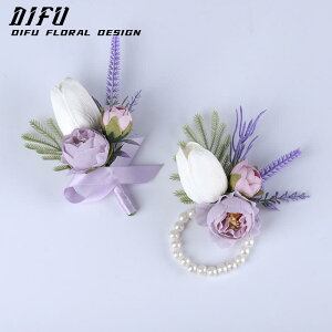 コサージュ リストレット 青紫 ブルーパープル系 結婚式 ウェディング 新郎新婦 ゲスト 来賓 ビジネス フォーマル 高級感 ナチュラル 造花 胸飾り 腕飾り