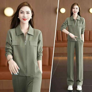 セットアップ レディース スウェット ツーピース 長袖 ジップアップ 襟付き ポリエステル 綿混 カジュアル スポーツ 韓国 ファッション 若見え 春秋