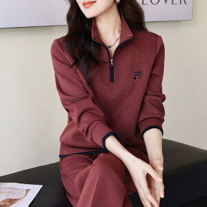 セットアップ レディース ルーズフィット カジュアル スポーツウェア 韓国 大人カジュアル 若見え 春夏 スウェット トレーナー ツーピース 長袖 スタンドカラー ハーフジップ ポリエステル