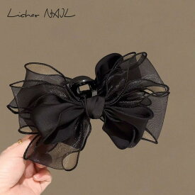 バンスクリップ レディース 女性用 立体感 メッシュ シアー ふんわり ボリューム ビッグリボン 多層 かわいい 韓国 フェミニン 髪飾り ヘアアクセサリー アップスタイル