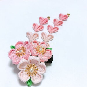 髪飾り 桜 ピンク 和風 レトロ ハンドメイド ちりめん細工 ヘアクリップ 和服 浴衣 漢服 撮影用 アクセサリー 春夏