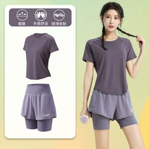 スポーツウェア レディース ランニング トレーニング ヨガ フィットネス ジム ダイエット 上下セット 半袖 軽量 薄手 速乾 吸汗 通気性 伸縮性 大きいサイズ ゆったり 春夏