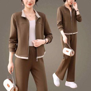 セットアップ レディース 秋冬 スポーツ カジュアル リラックス ジップアップ 長袖 長パンツ ツーピース 綿混 ポリエステル 伸縮性 スタンドカラー