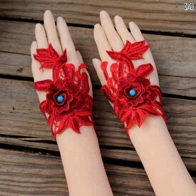 手袋 レディース 女性用 指なし 半指グローブ レース 刺繍 民族風 薄手 UVカット 日焼け防止 日焼け対策 手首カバー 春夏 ドライビング サイクリング 普段使い