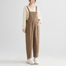 マタニティ 妊婦用 コーデュロイ サロペット オーバーオール 秋冬 厚手 裏起毛 腹部サポート 大きいサイズ 全妊娠期間対応 カジュアル カーキ ダークグレー