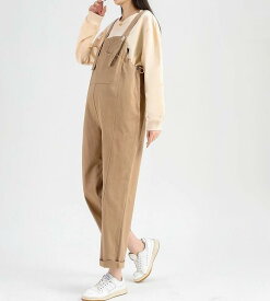 オーバーオール レディース マタニティ 妊婦用 サロペット ゆったり ルーズ ワイドパンツ 綿 コットン 大きいサイズ 低身長向け お腹サポート カーキ 黒 ダークブルー 春秋 普段使い ワークスタイル