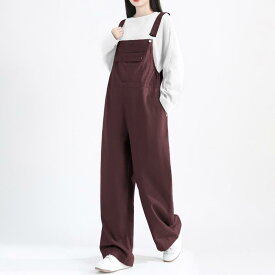 サロペット レディース マタニティ 春秋 オールインワン 普段使い お出かけ ゆったり 大きいサイズ おしゃれ カジュアル ストレート ワイド ブレンド素材 グリーン グレー ブラック