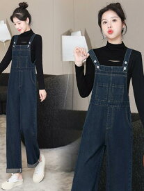 サロペット レディース デニム オーバーオール オールインワン コンビネゾン 小柄 春秋 カジュアル ゆったり ワイドパンツ 体型カバー 若見え おしゃれ ポケット多数 ストレッチ 丈夫 デニムブルー