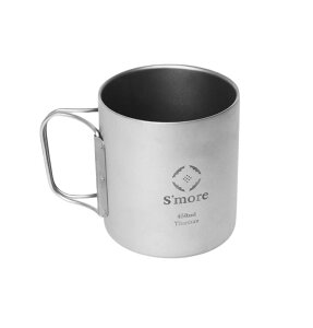 S'more(�X���A) Titanium mug double �`�^���}�O �}�O�J�b�v �`�^�� �R�b�v �`�^���R�b�v �_�u�� �`�^���� �A�E�g�h�A �L�����v ��d�\�� 350ml 450ml �`�^���H�� �_�u���E�H�[�� (SILVER, 450ml)