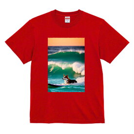 コーギー Tシャツ 半袖 サーフィン 波乗り コスプレ犬 犬柄 いぬ 春夏 ラウンドネック 面白Tシャツ トップス プリント ペットTシャツ メンズ レディース ユニセックス おしゃれ カジュアル 可愛い 動物