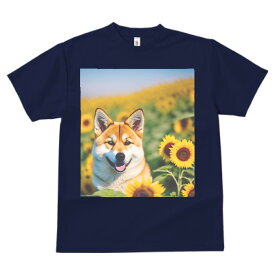 柴犬 ひまわり プリント Tシャツ 速乾 吸汗 半袖 犬柄 いぬ柄 スポーツ 釣り 多種類 いぬ 春夏 ラウンドネック トップス メンズ ユニセックス レディース オシャレ かっこいい カジュアル 可愛い アニマル 動物