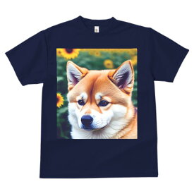 柴犬 ひまわり プリント Tシャツ 速乾 吸汗 半袖 犬柄 いぬ柄 スポーツ 釣り 多種類 いぬ 春夏 ラウンドネック トップス メンズ ユニセックス レディース オシャレ かっこいい カジュアル 可愛い アニマル 動物