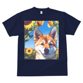 柴犬 ひまわり プリント Tシャツ 速乾 吸汗 半袖 犬柄 いぬ柄 スポーツ 釣り 多種類 いぬ 春夏 ラウンドネック トップス メンズ ユニセックス レディース オシャレ かっこいい カジュアル 可愛い アニマル 動物