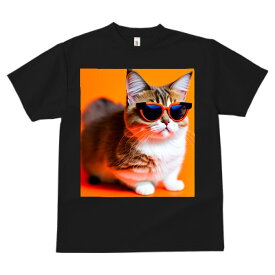 マンチカン サングラス 猫ファン プリント Tシャツ 速乾 吸汗 半袖 猫柄 ねこ柄 スポーツ 春夏 ラウンドネック トップス メンズ