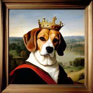 王冠 ビーグル 絵画 風景 額縁 王様 クッションカバー 犬柄 45×45cm アニマル柄 おしゃれ 可愛い クッション本体付き 正方形