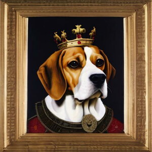 王冠 ビーグル 絵画 額縁 貴族 犬 クッションカバー 犬柄 45×45cm アニマル柄 おしゃれ 可愛い クッション本体付き 正方形