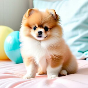 風船 ポメラニアン ベッド 子犬 ふわふわ キュート クッションカバー 犬柄 45×45cm アニマル柄 おしゃれ 可愛い クッション本体付き 正方形