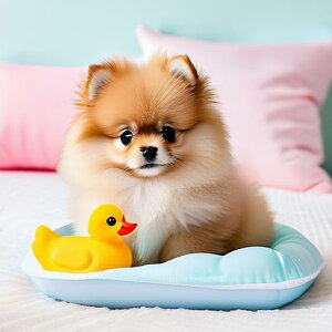 ぬいぐるみのアヒル ポメラニアン クッション ピンクの枕 クッションカバー 犬柄 45×45cm アニマル柄 おしゃれ 可愛い クッション本体付き 正方形